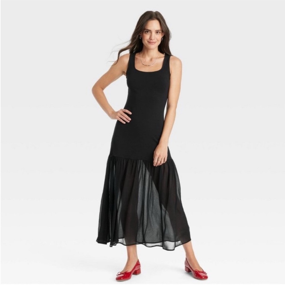 a new day Black Maxi Tank Dress with Sheer Skirt